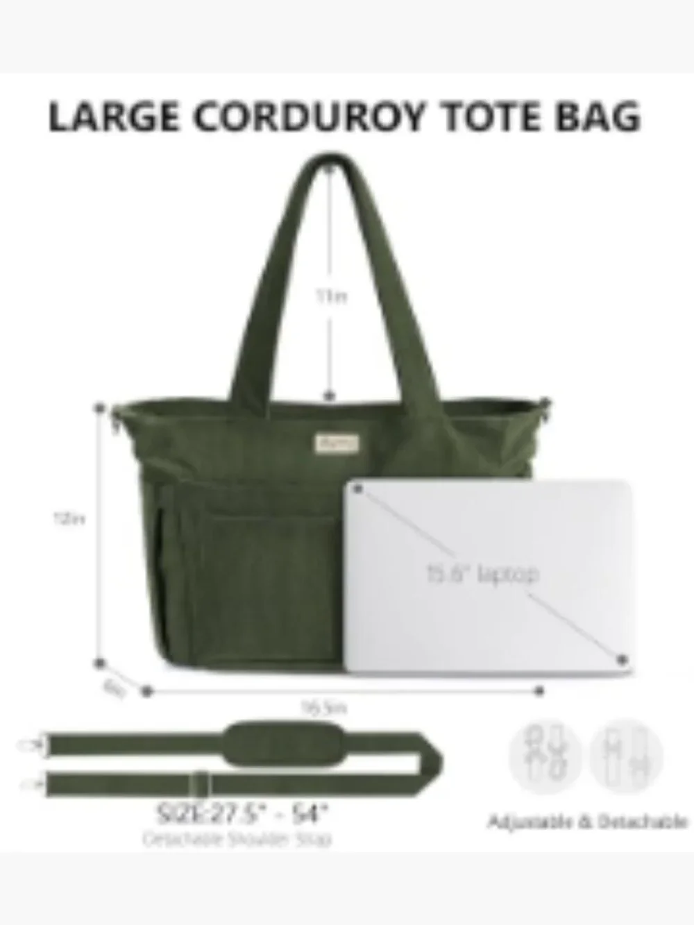 Corduroy Tote Bag for Women, 17 Pockets, Laptop, 40oz Cup Holder